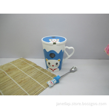 Porcelain Coffee Mug with Lid and Spoon